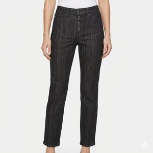 WHBM Jeweled Button High-Rise Slim Ankle Jeans Women 4 Black Pinstripe Pre-Owned
